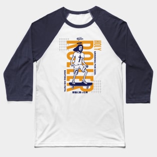 Funny Holy Roller Skateboarding Jesus // Grinding for God, Skating His Path // Christian Humor Jesus Joke Baseball T-Shirt